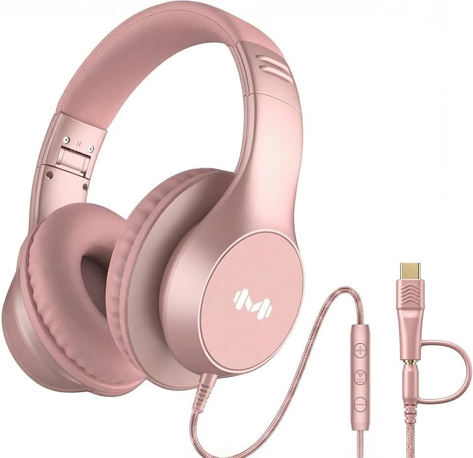 Kabel-Over-Ear-Kopfhörer, Mikro, 3,5 mm, USB-C-Adapter, Gold