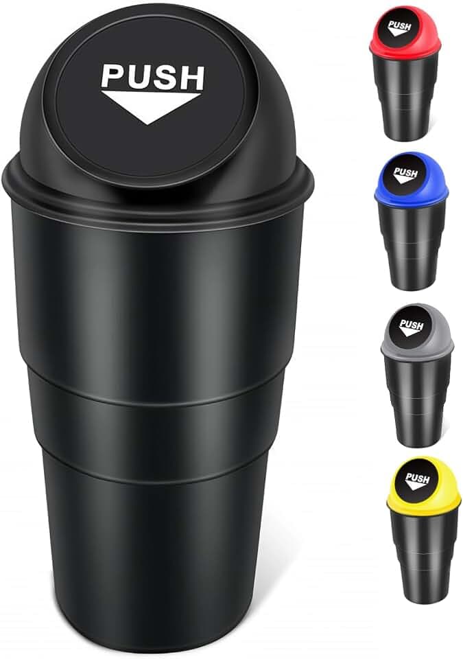Cup Holder Trash Can, Leakproof Car Trash Can with Lid, Trash Bin for Car Accessories, Mini Garbage Bin Organizer for Automotive Office Home Kitchen, Applicable to Women and Men