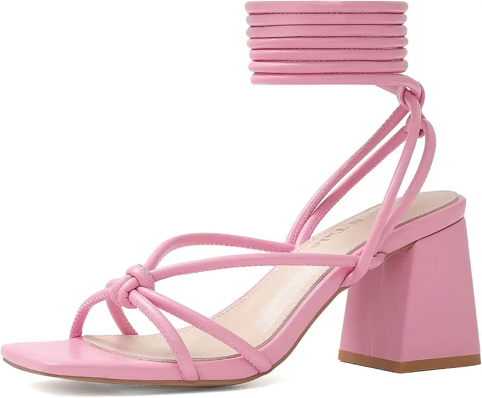 Shoe'N Tale Lace Up Heels Women Square Toe Sandals