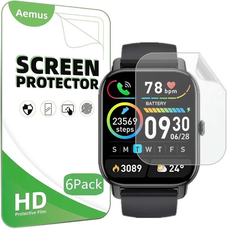 Screen Protector Compatible for WMK, Quican, Tensky, Gydom ID208 PLUS Smartwatch (6 Pack) Clear TPU Film Compatible for LODIMEKE P125 Smart Watch 1.85"
