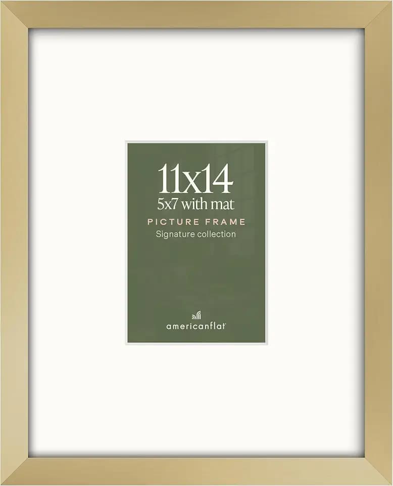 Americanflat 11x14 Picture Frame - Matted to 5x7 - Engineered Wood - Gold