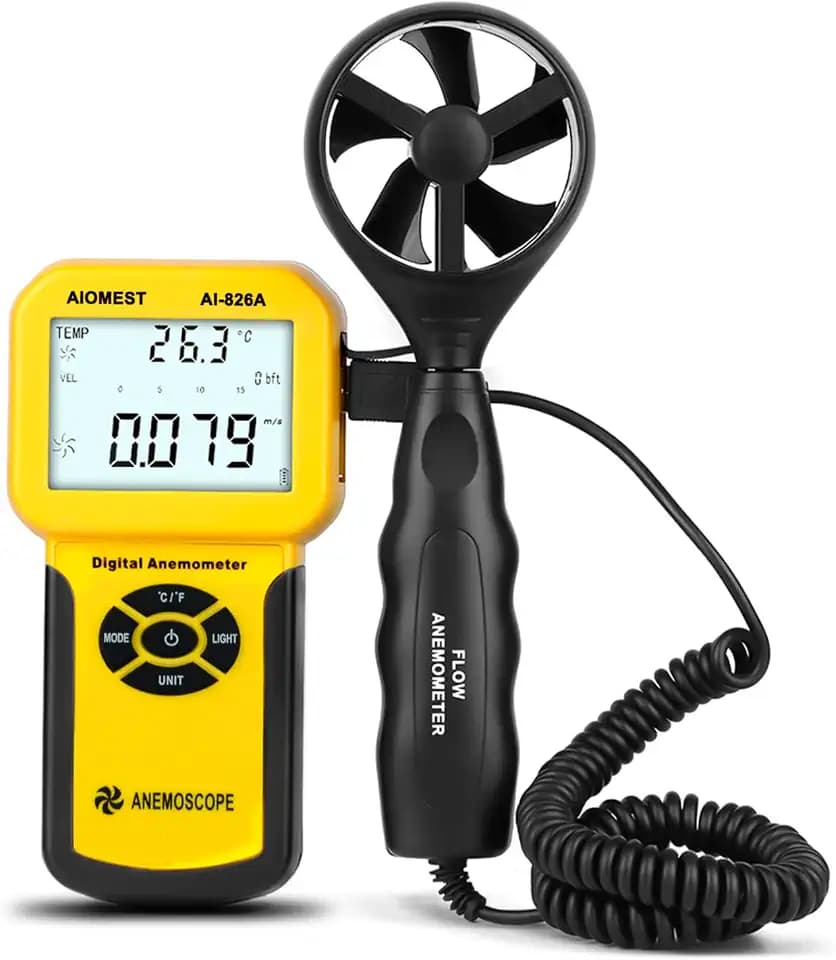 AIOMEST Digital Anemometer Windmesser, CFM Windmessgerät Handheld, AI-826A Wind Speed Meter mit Hintergrundbeleuchtung, Windgeschwindigkeit Temperatur Wind Chill Tester für HVAC Drohne Segeln Angeln