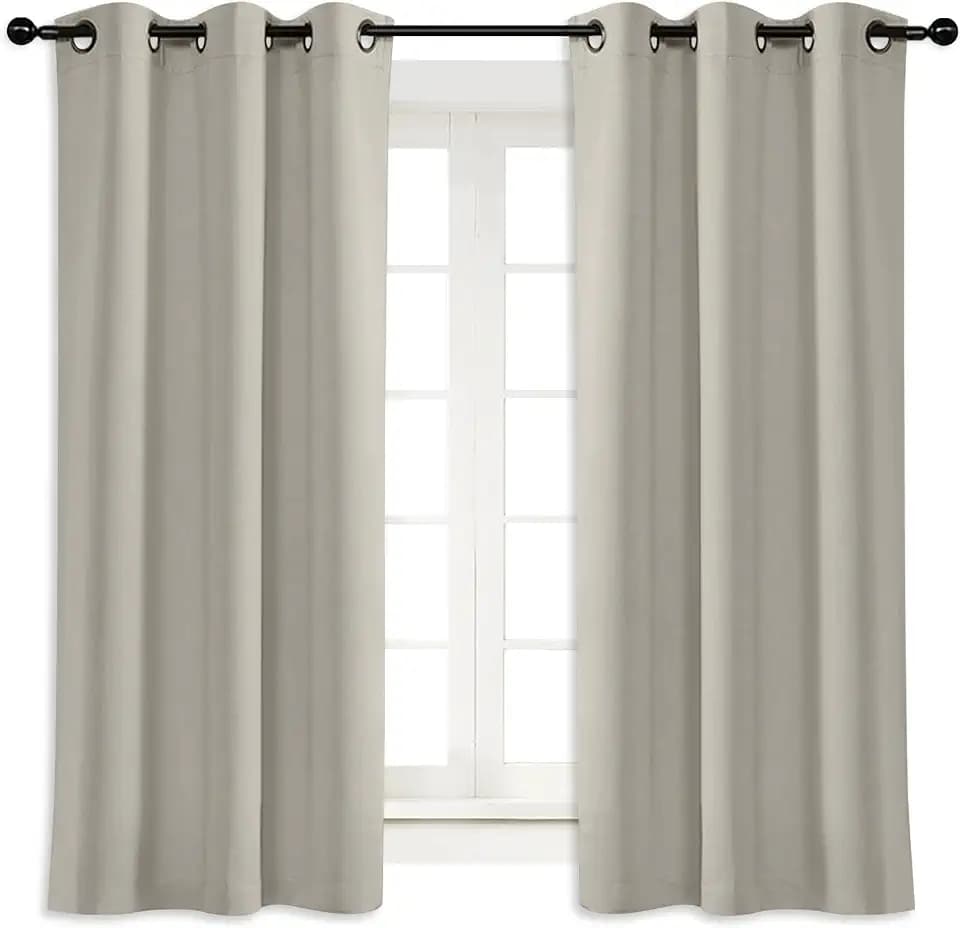 NICETOWN Natural Room Darkening Blind Shade for Kids Bedroom Triple Weave Home Decoration Light Blocking Solid Ring Top Curtain/Drape for Small Window (Single Panel, 42 x 63 inch)