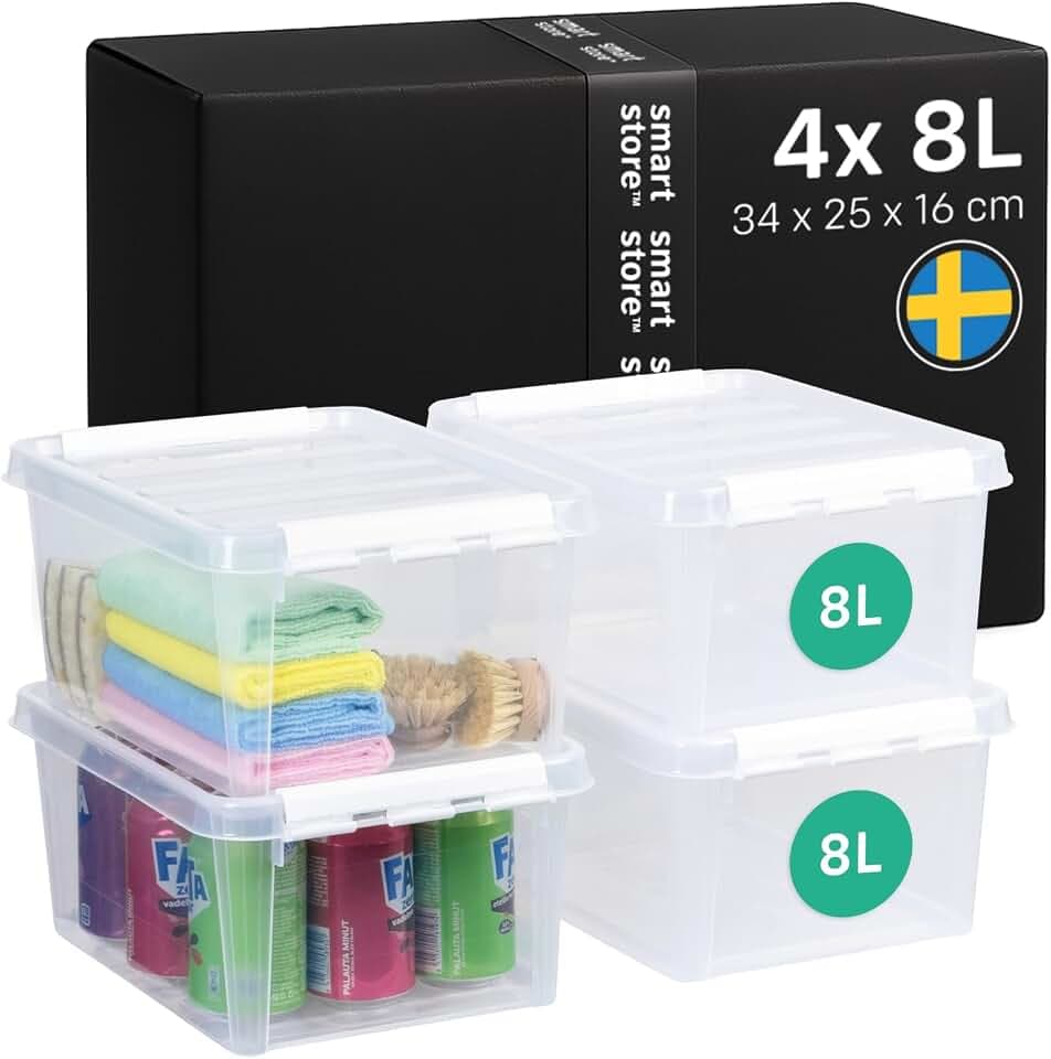 SmartStore Aufbewahrungsbox mit Deckel | 4x 8L Box | 34x25x16cm