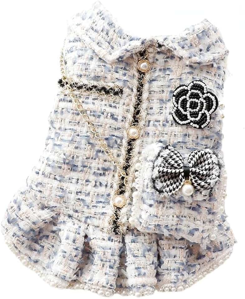 AZA Dog Princess Dresses for Small Dogs Lolita Clothes Tweed Costume White Pet Girl Cute Coat Outfits Fall Costumes (M,Blue)