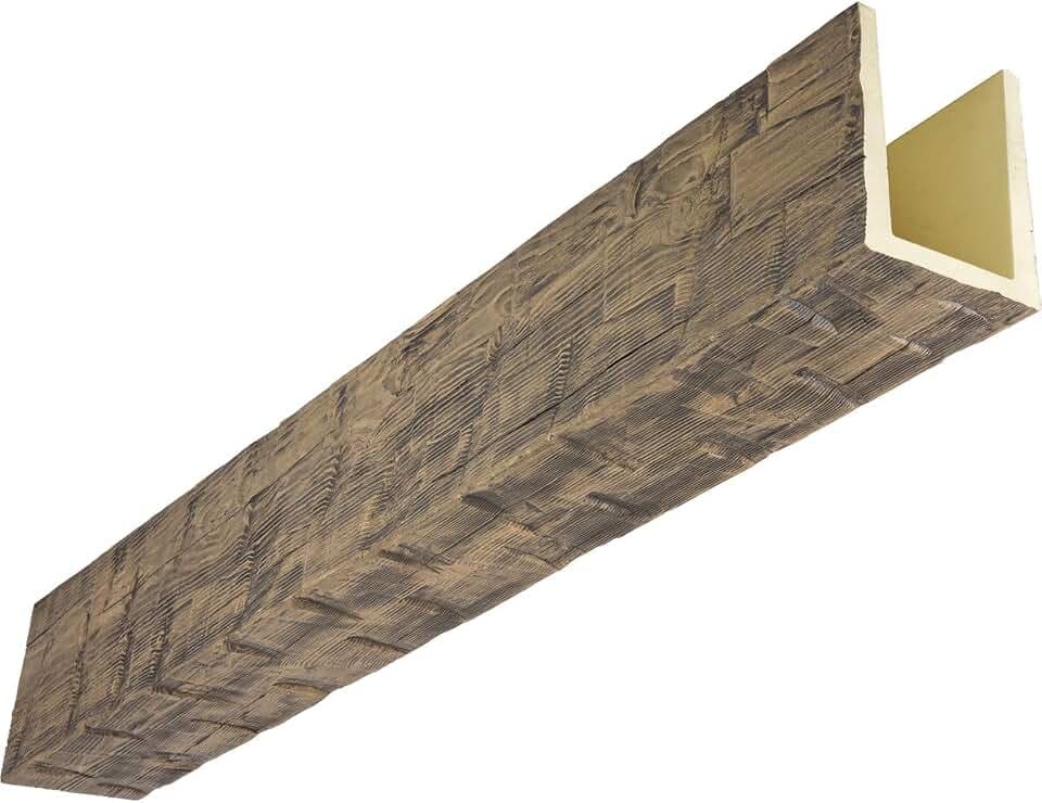 Heritage Timber Reclaimed Axed Cut Faux Wood Beam, 3-Sided (U-Beam), 3 1/2"W x 5 1/2"H x 48"L, Smokey Brown Finish
