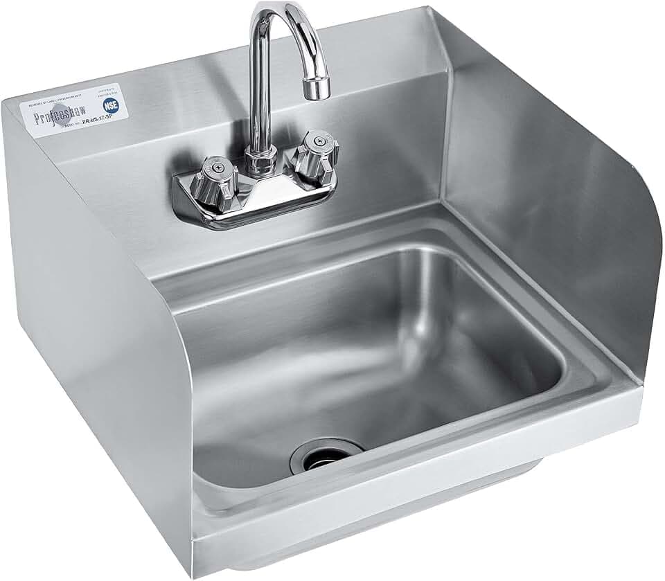 Profeeshaw Commercial Hand Sink with Side Splash, Wall Mount Utility Sink