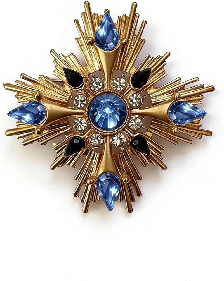 Brooches for Women, Gold Tone Starburst Statement Brooch with Yellow Center Stone and Crystals, Fashion Jewelry Pin for Women