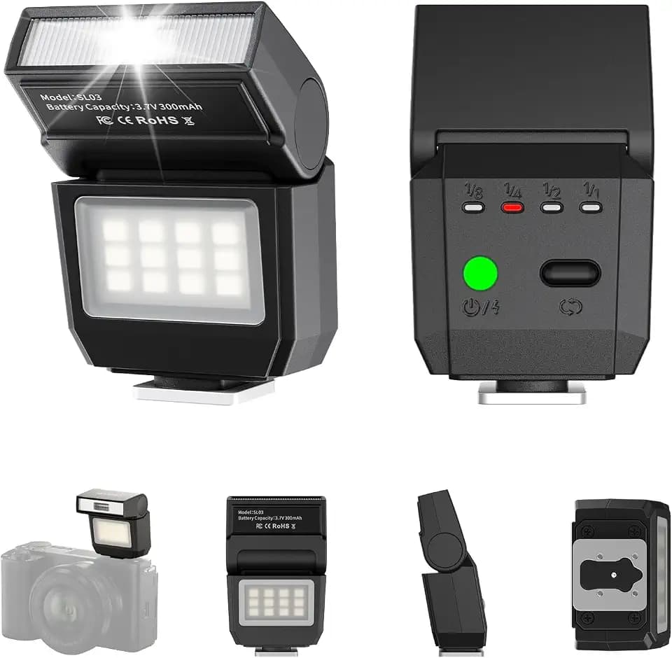 Ulanzi SL03 Mini Flash Speedlite - GN8 Powerful 6500k On-Camera Flash Light, 4 Power Levels, Compatible with Sony ZV-1/ZV-E10/Canon/Nikon/Fuji/Panasonic/Leica/Olympus, Not Fits Sony ZV-1F