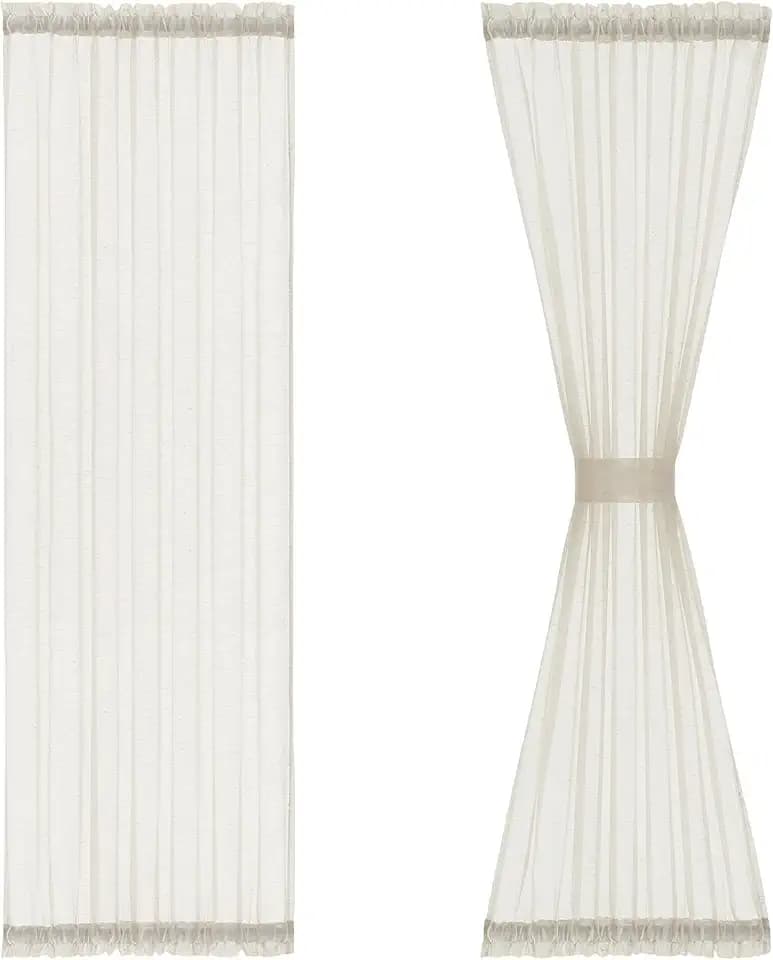 FMFUNCTEX Natural Linen French Door Curtains 25x72 Inch Rod Pocket 2 Panels