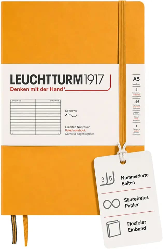 LEUCHTTURM1917 363404 Notizbuch Medium (A5), Softcover, 123 nummerierte Seiten, Rising Sun, liniert