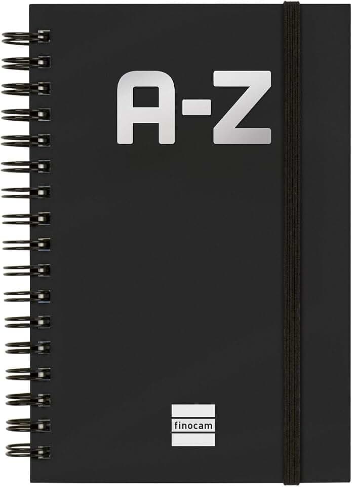 Finocam - Alphabetisches Register mit doppelter Spiralbindung und Gummibandverschluss | 48 Blatt | Kleiner Terminplaner alphabetisch 10 x 15 cm mit doppelter Spiralbindung - Farbe Schwarz