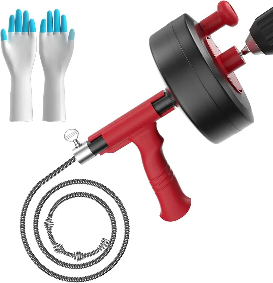 Drain Snake, 25ft Flexible Steel Drain Auger With Drill Adapter, Plumbing Unblocking Hand Auger, Manual Or Powered for Shower & Bathtub Clogs-No auto retract or feed