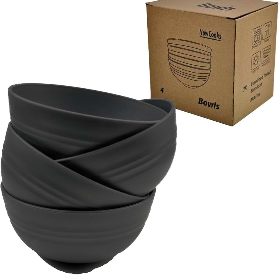 Unzerbrechliche Müslischalen, große Kunststoffschalen 4er Set, EU-geprüft, leicht, spülmaschinen- und mikrowellengeeignet, ideal für Müsli, Salat, Knötchen und Partys (schwarz, einzeln)