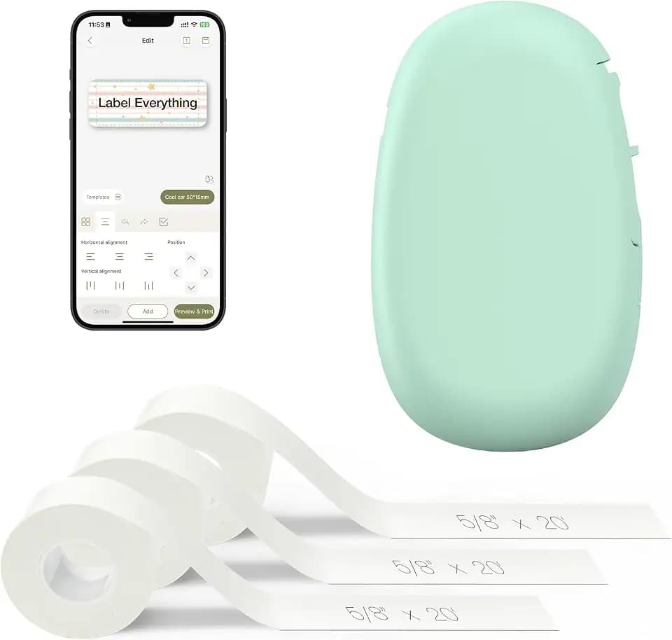 SUPVAN E10 Bluetooth Label Maker Machine with 3 Tapes, Green Bundle