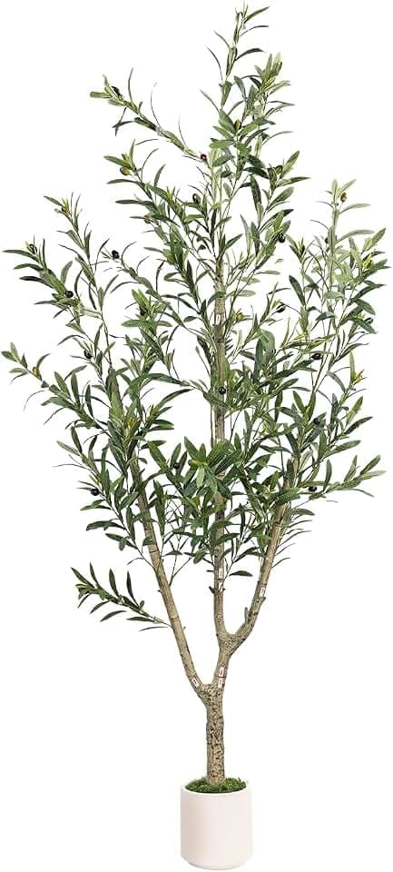 Olive Trees Artificial Indoor, 6ft Tall Faux Olive Tree with White Planter