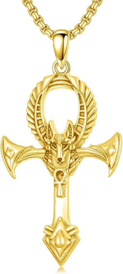 PROESS Ankh Kreuz/Auge des Horus/Käfer/Anubis Kette 925 Sterling Silber Kreuz Ankh Anhänger Halskette Ägyptischer Schmuck Religiöse Geschenke für Männer Frauen