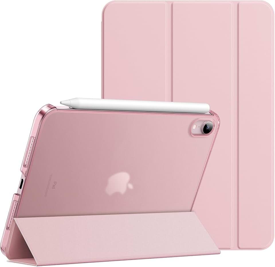 JETech Hülle für iPad mini A17 Pro/6. Gen, Rosa | Für 8,3" 2024/2021 Modell, Schlanke Transluzent Rückseite, Dreifach-Ständer, Auto Schlafen/Wachen, Leichter Stoßschutz