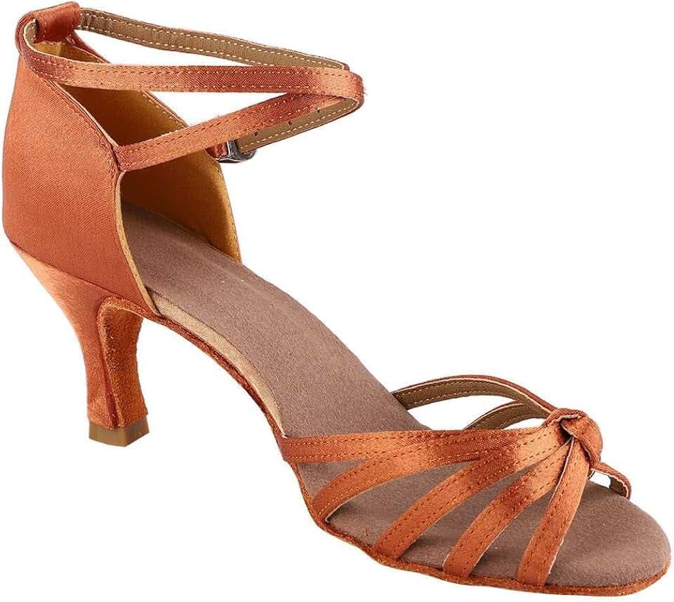 Tanzschuhe Damen Tango Ballsaal Latin Dance Schuhe zum Üben Latin Chacha Soft Bequem(Dark Brown 39)