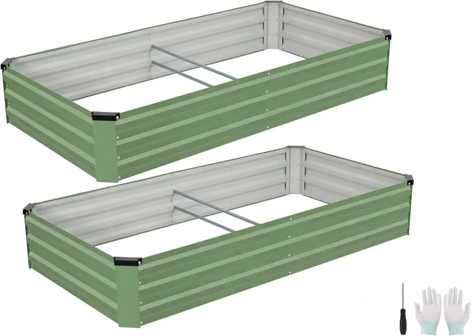 Galvanized Raised Garden Bed Outdoor 2Pack 6x3x1ft Olive Green