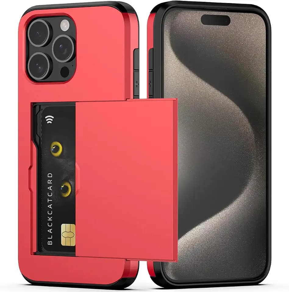 Nvollnoe for iPhone 15 Pro Max Case with Card Holder Red