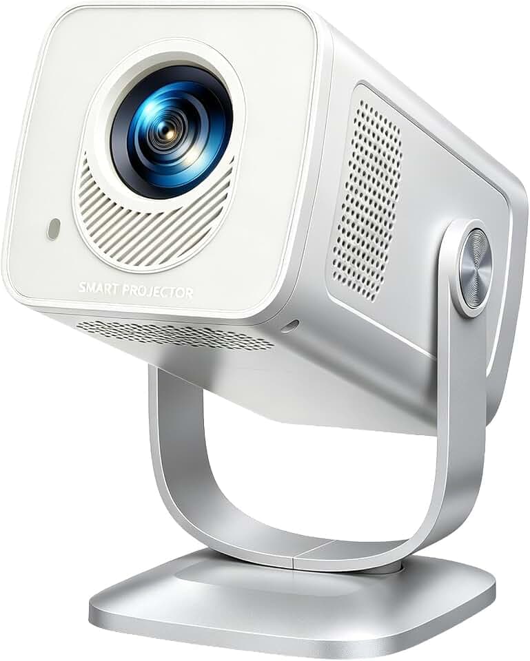 Beamer Android TV 25000Lumen, Projektor Native 1080P HD Support 4K, WIFI6 Bluetooth【Elektrischer Fokus & Auto Trapezkorrektur】 Beamer 4K Heimkino für iPhone/Android/Tablet mit Stativ Milchiges Silber