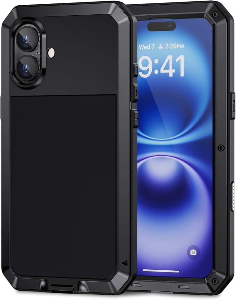 Lanhiem für iPhone 16 Hülle Stoßfest Metall Robust, Schwarz