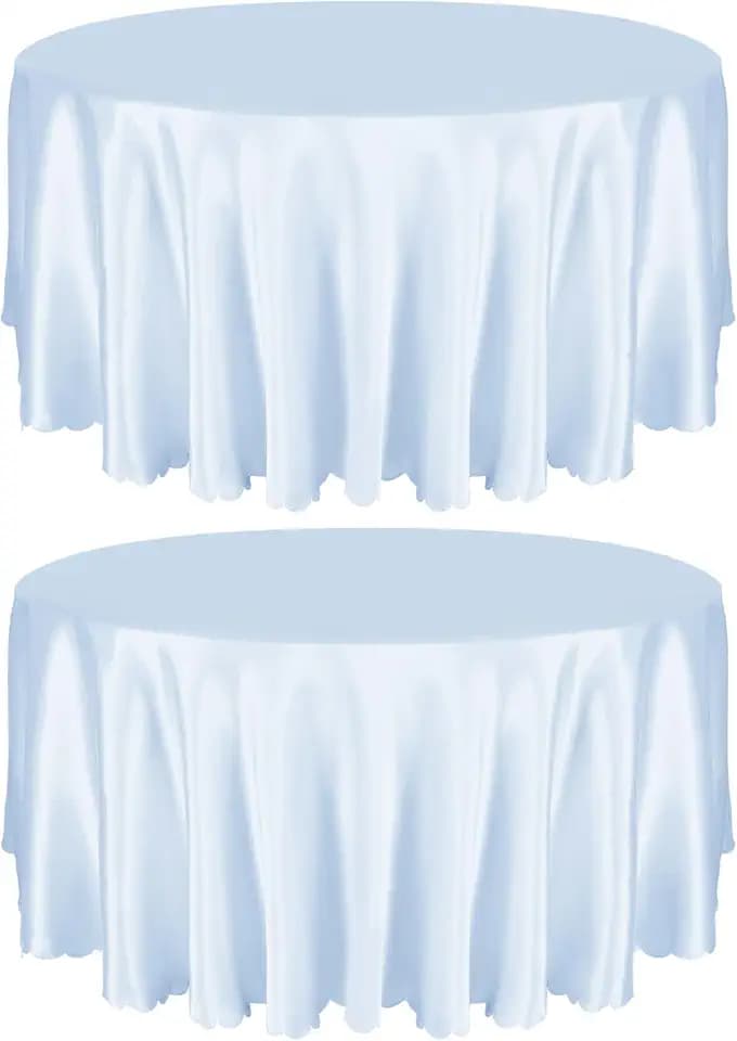 Entisn 2 Pack 120 Inch Round Satin Tablecloth, Light Blue, for 8-12 Seats