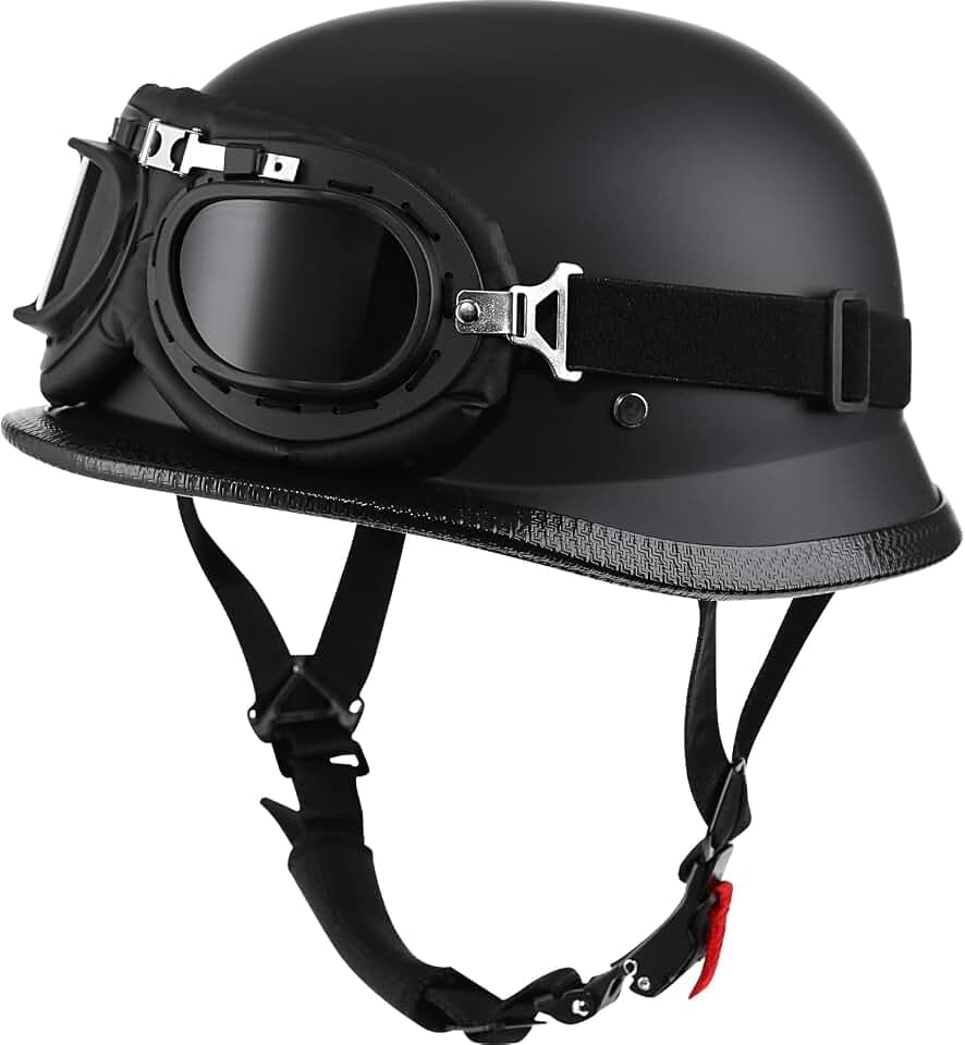 Yesmotor Helmet Half Shell German Motorcycle Helmet with Cycling Glasses - DOT Approved