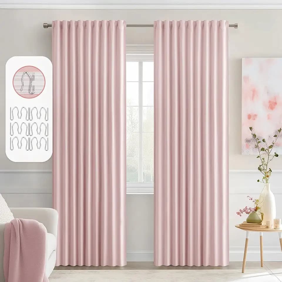 MIULEE Light Pink Back Tab Blackout Curtains 52x90 Inch Long 2 Panels Set