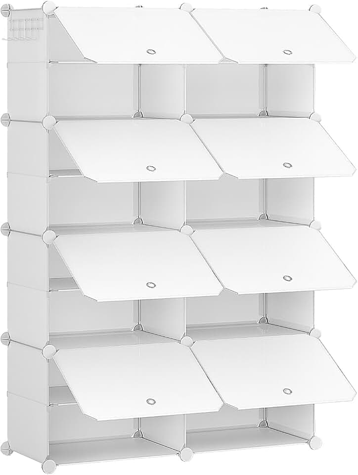 HOOBRO Schuhregal mit 8 Fächern, Schuhschrank, für 32 Paar Schuhe, 40 x 30 x 30 cm pro Fach, schmal, mit Türen, Kunststoff, für Wohnzimmer, Schlafzimmer, Flur, Eingang, Weiß EWT28SC01G1