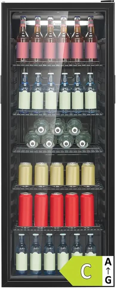 Bomann® Kühlschrank mit Glastür | Energieklasse C | 143cm | Getränkekühlschrank 2-12°C | MultiAirflow | 5 Gitterablagen | Türanschlag wechselbar | 236L | Flaschenkühlschrank | KSG 7292 schwarz