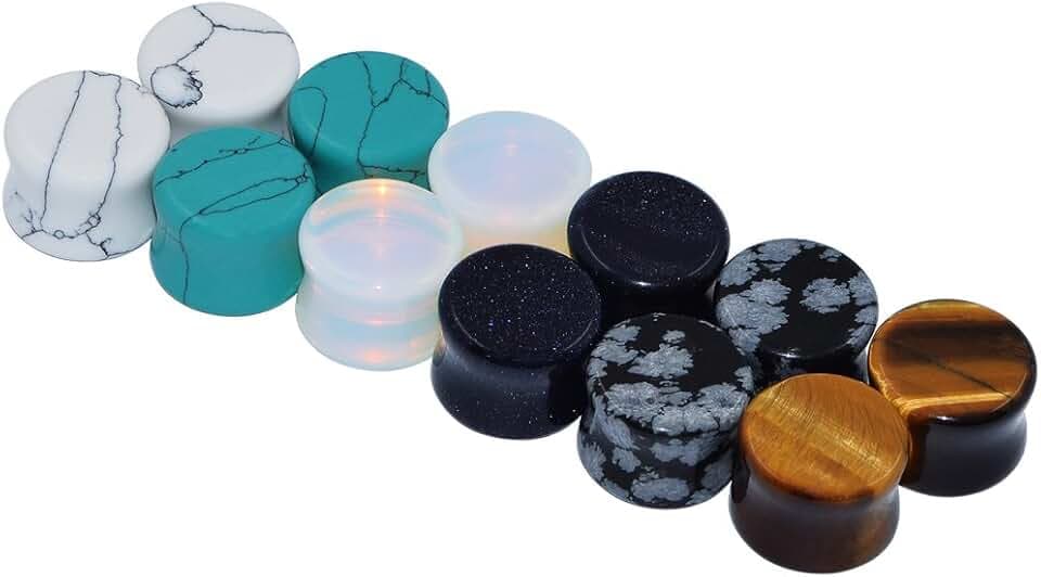 Qmcandy 6 Pairs/16 Pairs Natural Stone Ear Gauges Plugs 8G to 13/16 inch