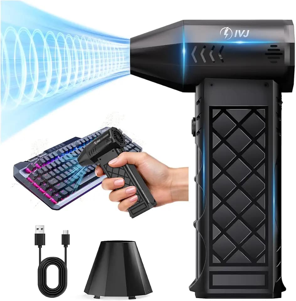 IVJ Elektrische Staubgebläse,4-Gang 130000 U/min Compressed Air Duster, USB Wiederaufladbar Druckluftspray PC Reinigungsset Mit 6000mah Akku für Laptop,Tastatur,Auto,Bürogeräte,Sofa