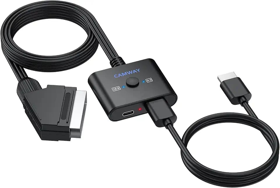 CAMWAY Scart auf HDMI Konverter, 16:9/4:3 Konvertierung 1080P Scart zu HDMI Adapter Video Audio mit 150CM Männlich Kabel, Plug and Play, SCART Adapter Unterstützt PAL/NTSC für HDTV/DVD/VHS/VCR
