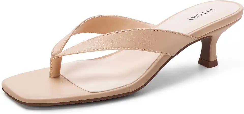 FITORY Womens Kitten Heels Flip Flops,Square Open Toe Thong Sandals 1.97In