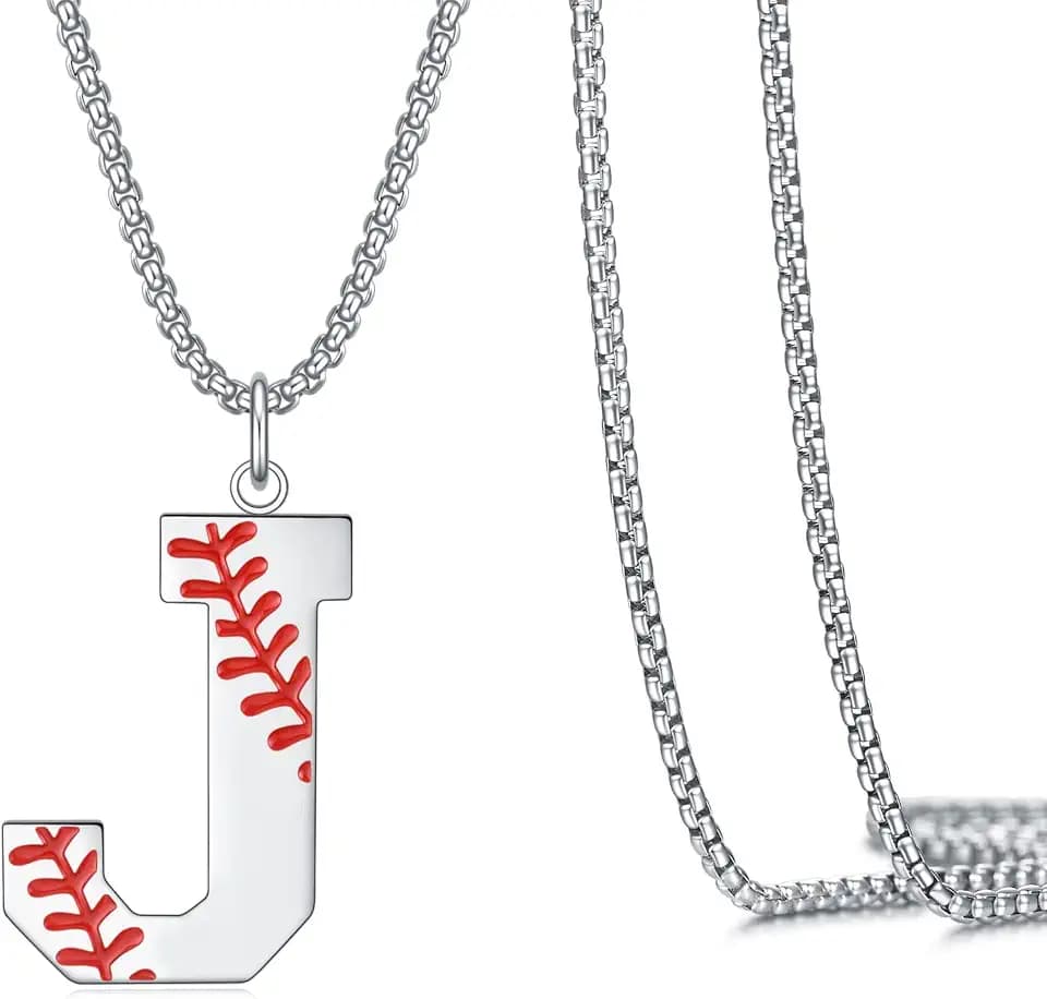 VEEHOO Baseball Necklace for Men Boys,Initial A-Z Letter Baseball Jewelry Pendant Baseball Gifts for Boys Boyfriend Coach Dad
