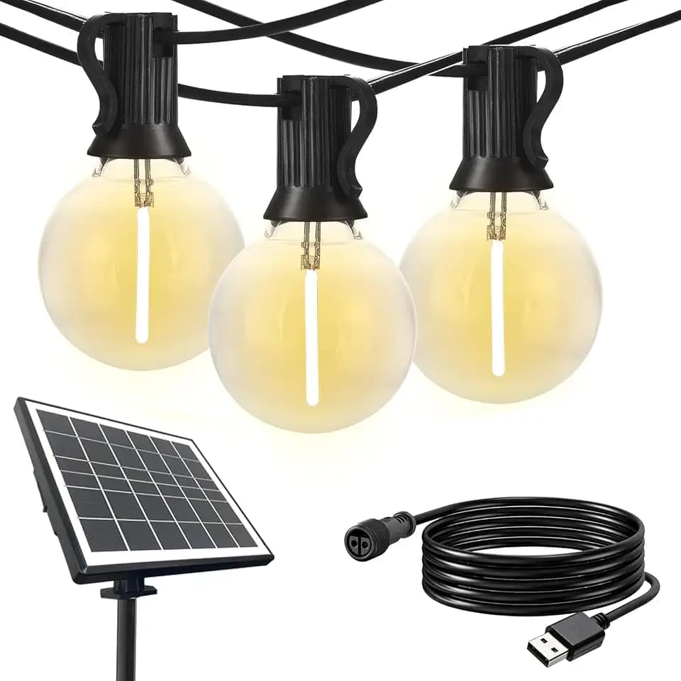 SUNTHIN 100FT Solar String Lights, USB Rechargeable Patio Lights