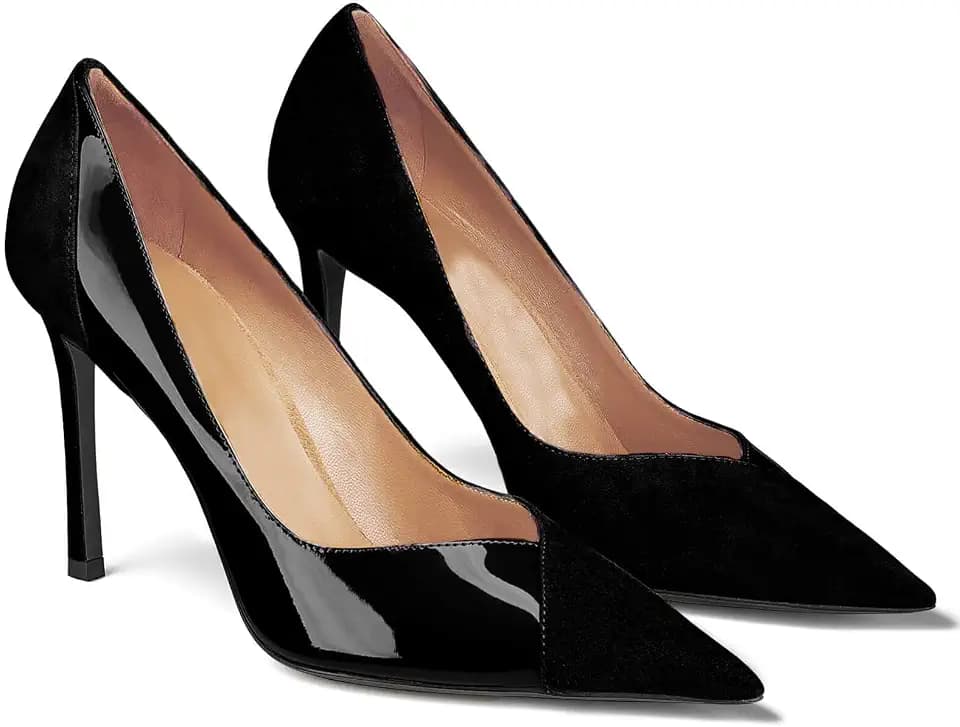 Coutgo Womens Pointed Toe High Heels Pumps Patent Suede Stiletto Heel Slip on Office Party Wedding Dress Shoes