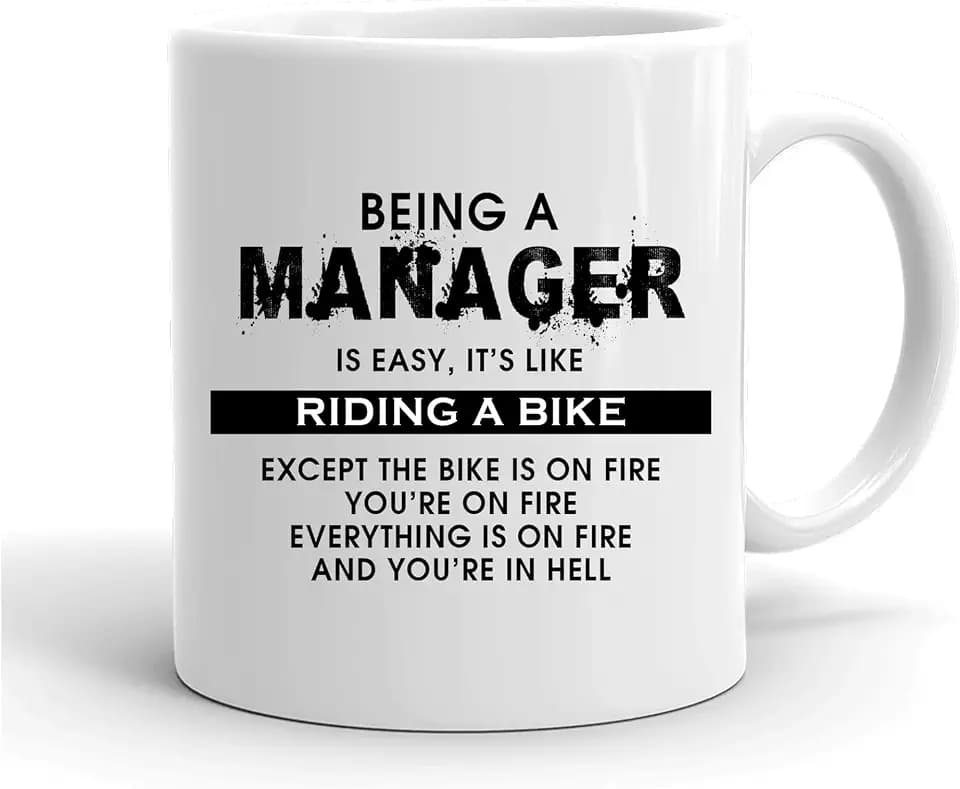 GrassVillage Lustige Manager-Tasse – Being a Manager is Easy Like Riding a Bike – sarkastisches Arbeitsgeschenk für Chef, Vorgesetzte, Kollegen – Bürohumor, Geburtstag, Abschiedsgeschenk – 325 ml