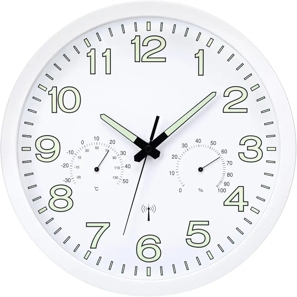 VIVILINEN Wanduhr Funk Leuchtend mit Thermometer und Hygrometer