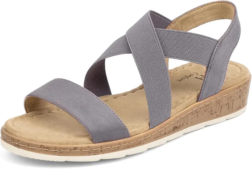 VJH confort Women's Flat Sandals, Comfort Slip-on Elastic Ankle Strap Slingback Light Weight Casual Walking Sandals