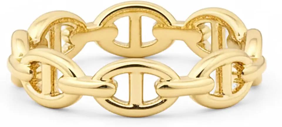 PAVOI Waterproof Link Band - 14K Gold Plated Link Chain Ring for Women