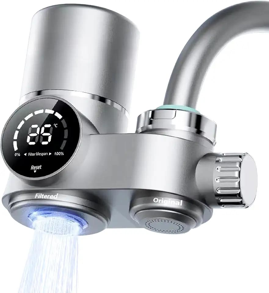 Wasserfilter Wasserhahn, Kalkfilter Wasserhahn, Wasserfilter Trinkwasser, Wasserhahn Filter Entfernt Chlor, Schwermetalle und Schlechten Geschmack (inkl. 1 Filter, 12 Adapter)