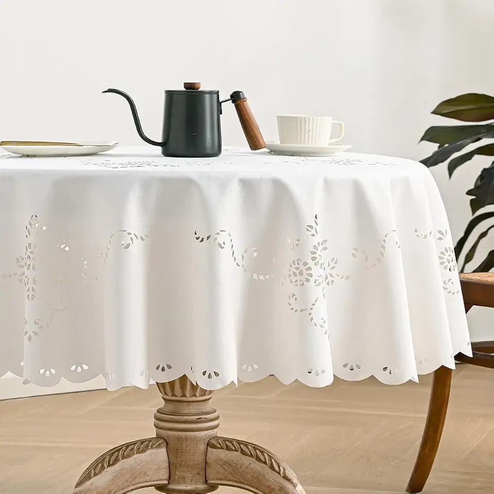 Wracra Macrame Round Tablecloth, White Table Cloth Round 55"