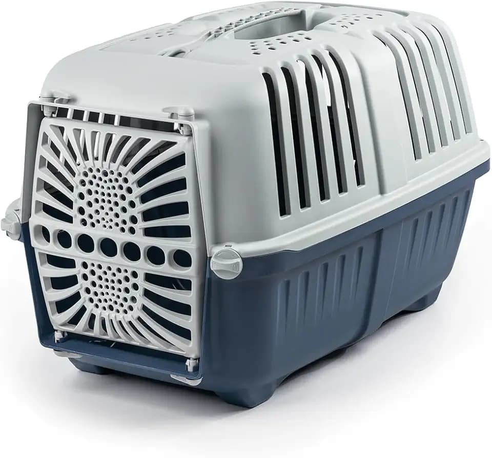 lionto Tiertransportbox für Hunde & Katzen, bis 15 kg, 55x36x36 cm, Blau