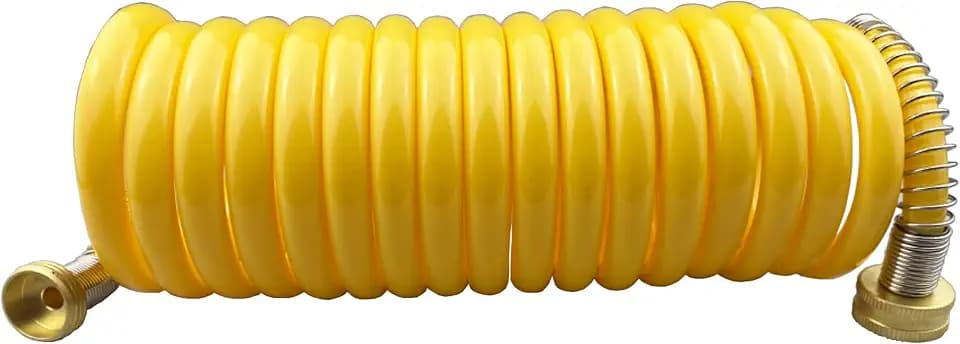 Darnassus Heavy-duty PU Coil Hose, Self-Coiling Garden Hose with Solid Brass Fittings, Retractable, Corrosion Resistant, for Household (15 FT, Yellow)