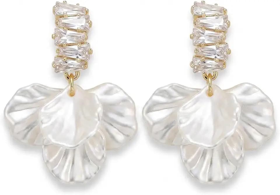 Non-Pierced Ear Cuffs for Women, 3 Styles: Starburst Firework, Shell Flower Stud, Shell Petal Dangle Earrings, Elegant Statement Jewelry for Wedding Party Daily Wear