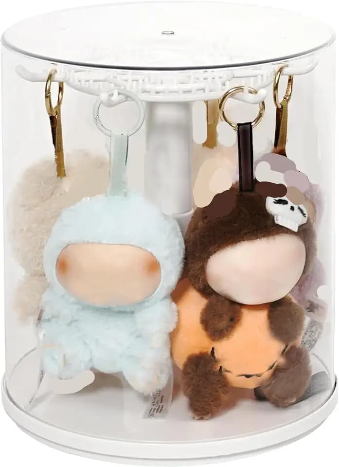 Clear Display Case for Plush Dolls and Collectible Toys - 360° Rotating Plastic Dust-Proof Storage Box with Cover, Protective Showcase, No Doll (White)