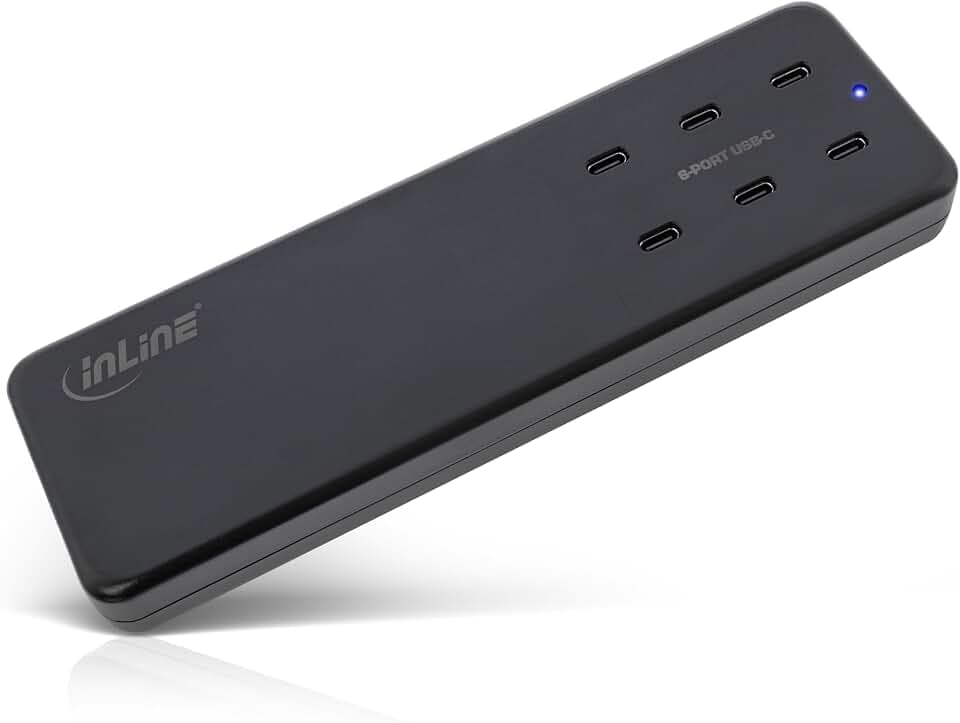 InLine USB-C Ladegerät, Multiport Netzteil, 6X USB-C, 120W, GaN, Power Delivery 3.0, Schnellladegerät, Desktop & Wandmontage, schwarz, 31516I